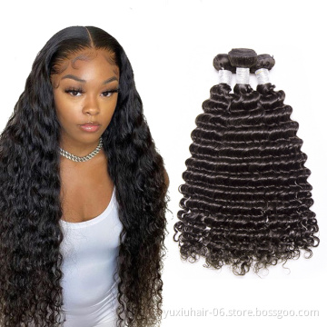 Wholesale Vendors Raw Virgin Peruvian Deep wave Curly Unprocessed  Human Hair Bundles Weave Double Drawn Hair Extension